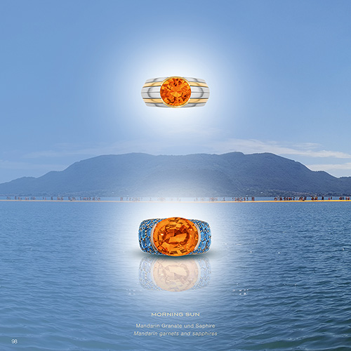 SUNRISE Ring sunrise sun ring with mandarin garnet 8.9 carat sapphires sapphire ring 750 white gold mandarin garnet-ring garnet sapphire-ring gold-rings sapphire gold-rings white-gold-rings